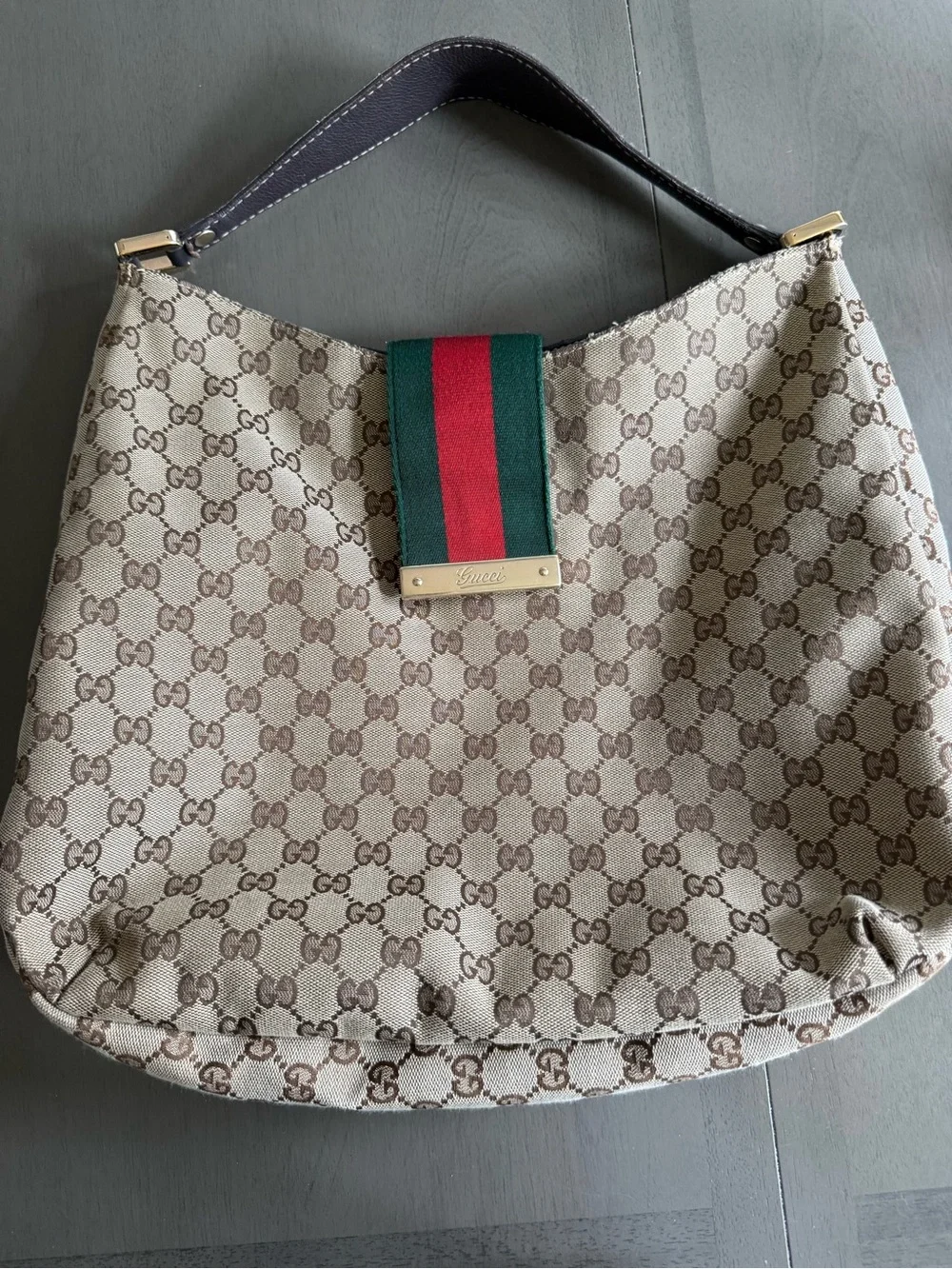 Gucci Web Monogram Canvas Hobo Bag